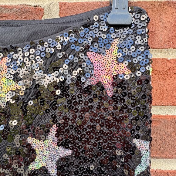 Shein Sequin Star Print Flared Pant Small Black Silver Rave Festival Maximalist - Picture 3 of 14